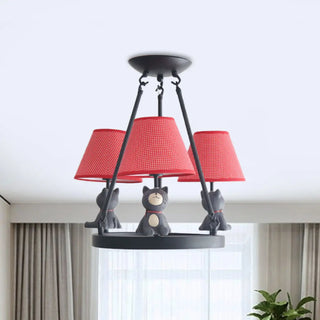 ZOWALA - Cat Fabric Small White Circle 3-Light Kids Room Chandelier Image - 13