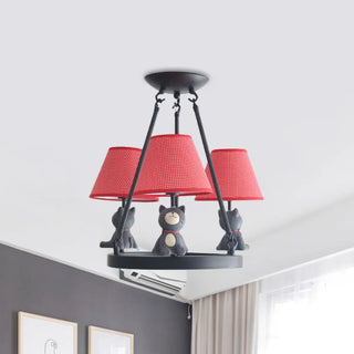 ZOWALA - Cat Fabric Small White Circle 3-Light Kids Room Chandelier Image - 14