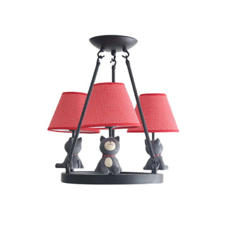 ZOWALA - Cat Fabric Small White Circle 3-Light Kids Room Chandelier Image - 15