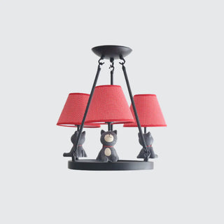 ZOWALA - Cat Fabric Small White Circle 3-Light Kids Room Chandelier Image - 16
