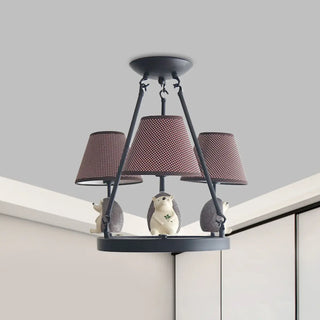 ZOWALA - Cat Fabric Small White Circle 3-Light Kids Room Chandelier Image - 17