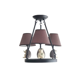 ZOWALA - Cat Fabric Small White Circle 3-Light Kids Room Chandelier Image - 19