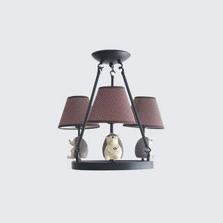 ZOWALA - Cat Fabric Small White Circle 3-Light Kids Room Chandelier Image - 20