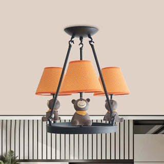 ZOWALA - Cat Fabric Small White Circle 3-Light Kids Room Chandelier Image - 21