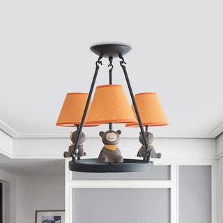 ZOWALA - Cat Fabric Small White Circle 3-Light Kids Room Chandelier Image - 22