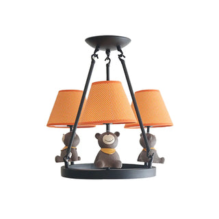 ZOWALA - Cat Fabric Small White Circle 3-Light Kids Room Chandelier Image - 23