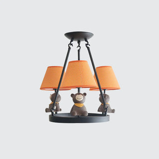 ZOWALA - Cat Fabric Small White Circle 3-Light Kids Room Chandelier Image - 24