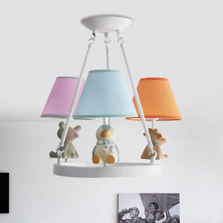 ZOWALA - Cat Fabric Small White Circle 3-Light Kids Room Chandelier Image - 25