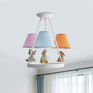 ZOWALA - Cat Fabric Small White Circle 3-Light Kids Room Chandelier Image - 26
