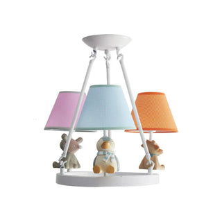 ZOWALA - Cat Fabric Small White Circle 3-Light Kids Room Chandelier Image - 27