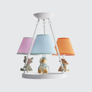 ZOWALA - Cat Fabric Small White Circle 3-Light Kids Room Chandelier Image - 28
