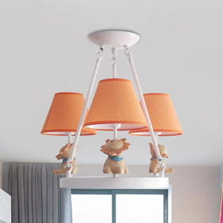 ZOWALA - Cat Fabric Small White Circle 3-Light Kids Room Chandelier Image - 29