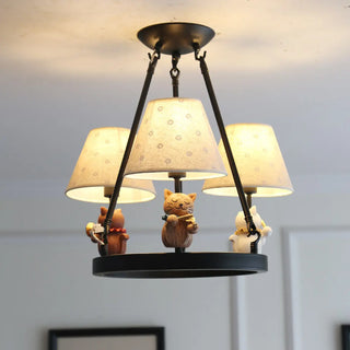 ZOWALA - Cat Fabric Small White Circle 3-Light Kids Room Chandelier Image - 3
