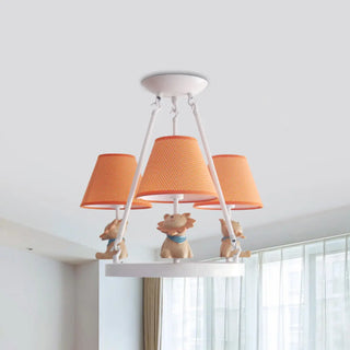 ZOWALA - Cat Fabric Small White Circle 3-Light Kids Room Chandelier Image - 30
