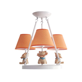ZOWALA - Cat Fabric Small White Circle 3-Light Kids Room Chandelier Image - 31