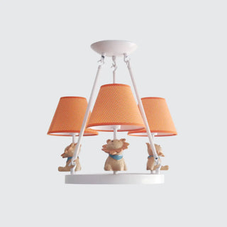 ZOWALA - Cat Fabric Small White Circle 3-Light Kids Room Chandelier Image - 32