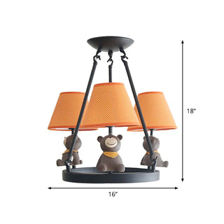 ZOWALA - Cat Fabric Small White Circle 3-Light Kids Room Chandelier #size