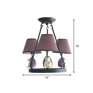ZOWALA - Cat Fabric Small White Circle 3-Light Kids Room Chandelier Image - 34