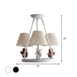 ZOWALA - Cat Fabric Small White Circle 3-Light Kids Room Chandelier Image - 35