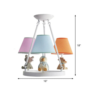 ZOWALA - Cat Fabric Small White Circle 3-Light Kids Room Chandelier Image - 36