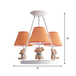 ZOWALA - Cat Fabric Small White Circle 3-Light Kids Room Chandelier Image - 37