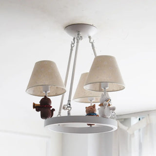 ZOWALA - Cat Fabric Small White Circle 3-Light Kids Room Chandelier Image - 4