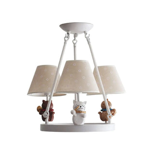 ZOWALA - Cat Fabric Small White Circle 3-Light Kids Room Chandelier Image - 5