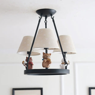ZOWALA - Cat Fabric Small White Circle 3-Light Kids Room Chandelier Image - 6