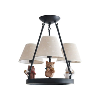 ZOWALA - Cat Fabric Small White Circle 3-Light Kids Room Chandelier Image - 7