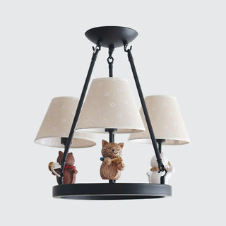 ZOWALA - Cat Fabric Small White Circle 3-Light Kids Room Chandelier Image - 8