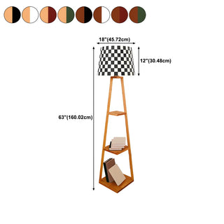 Checkered Modern Wood Tripod LED Floor Lamp with Shelf Zawala #size