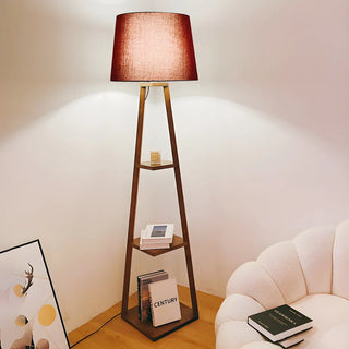 Checkered Modern Wood Tripod LED Floor Lamp with Shelf Zawala Image - 2