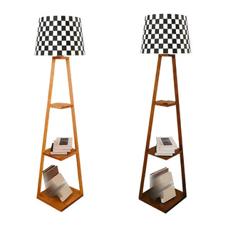 Checkered Modern Wood Tripod LED Floor Lamp with Shelf Zawala Image - 8