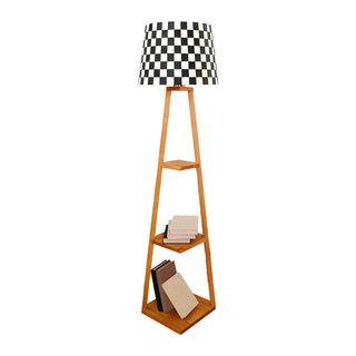 Checkered Modern Wood Tripod LED Floor Lamp with Shelf Zawala Image - 9