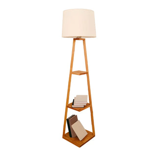 Checkered Modern Wood Tripod LED Floor Lamp with Shelf Zawala Image - 10