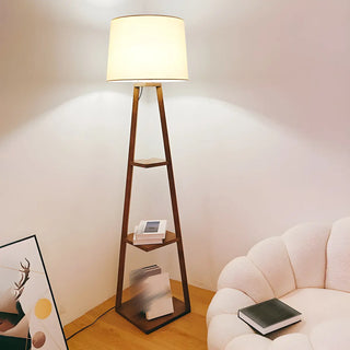 Checkered Modern Wood Tripod LED Floor Lamp with Shelf Zawala Image - 5