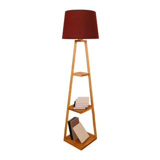 Checkered Modern Wood Tripod LED Floor Lamp with Shelf Zawala Image - 11