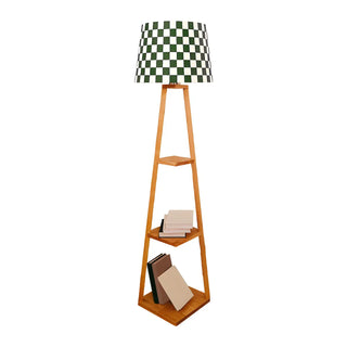 Checkered Modern Wood Tripod LED Floor Lamp with Shelf Zawala Image - 12