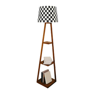 Checkered Modern Wood Tripod LED Floor Lamp with Shelf Zawala Image - 13