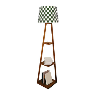 Checkered Modern Wood Tripod LED Floor Lamp with Shelf Zawala Image - 14