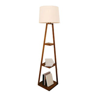 Checkered Modern Wood Tripod LED Floor Lamp with Shelf Zawala Image - 15