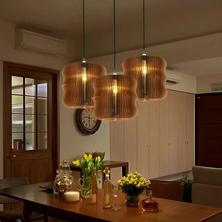 aaaZOWALA - Organic Restaurant Brown Corrugated Paper Pendant Light Image - 1