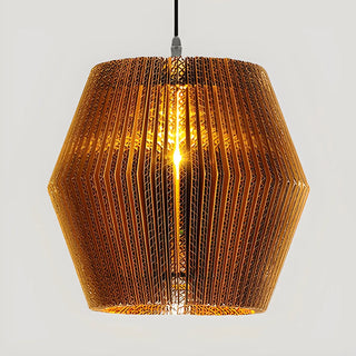 aaaZOWALA - Organic Restaurant Brown Corrugated Paper Pendant Light Image - 16