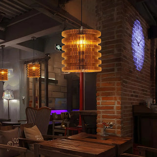 aaaZOWALA - Organic Restaurant Brown Corrugated Paper Pendant Light Image - 2