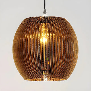 aaaZOWALA - Organic Restaurant Brown Corrugated Paper Pendant Light Image - 20