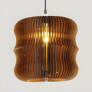 aaaZOWALA - Organic Restaurant Brown Corrugated Paper Pendant Light Image - 6