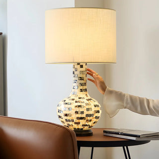 Elegant Ivory Fabric Shade Ceramic Vase Base Table Lamp Zawala Image - 1