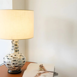 Elegant Ivory Fabric Shade Ceramic Vase Base Table Lamp Zawala Image - 2