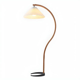 Modern Curved Wooden Floor Lamp with Pleated Shade Zawala Image - 12