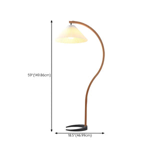 Modern Curved Wooden Floor Lamp with Pleated Shade Zawala #size